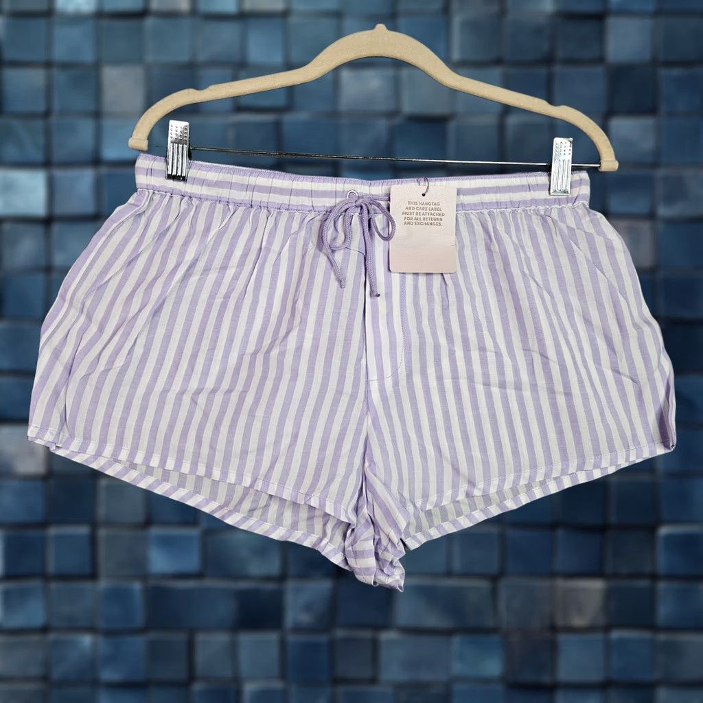 Vintage Savage X Fenty Women Striped Pajama Sleep Shorts L Purple Targeted Drawstring Lounge Shorts Nightwear Size 36" / US 14 / IT 50 - 1 Thumbnail