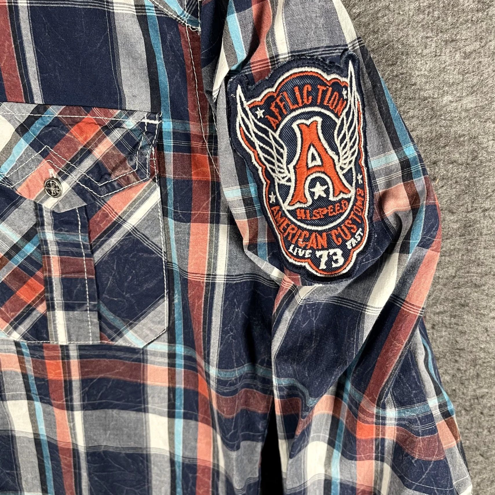 Affliction Affliction Shirt Mens M Blue Plaid Long Sleeve Western Biker Patch Casual Size US M / EU 48-50 / 2 - 5 Thumbnail