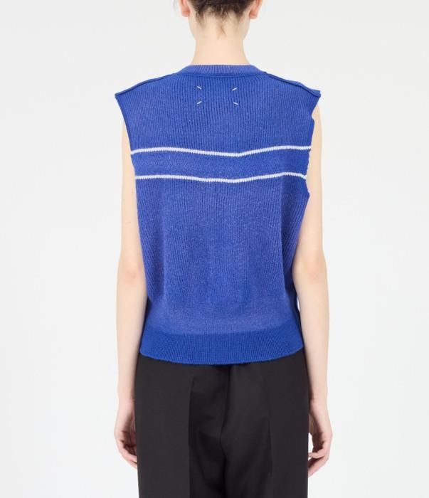 Maison Margiela o1bcso1str0526 Sunbleached Wool Gilet in Blue Size M / US 6-8 / IT 42-44 - 4 Thumbnail