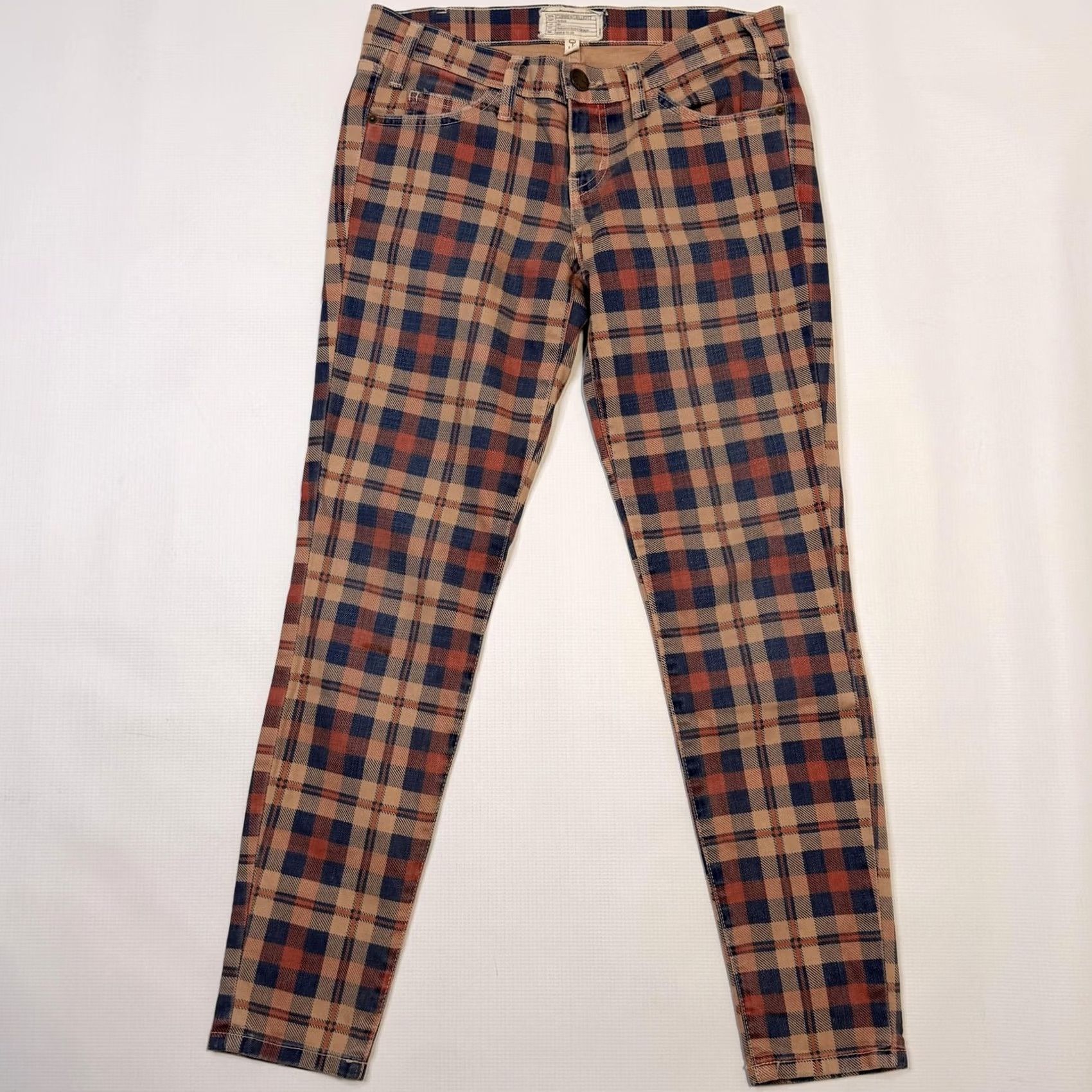Vintage Current/Elliott The Stiletto Jeans Womens 25 Tan Plaid Skinny Ankle Stretch Size 42" / US 20 - 2 Thumbnail