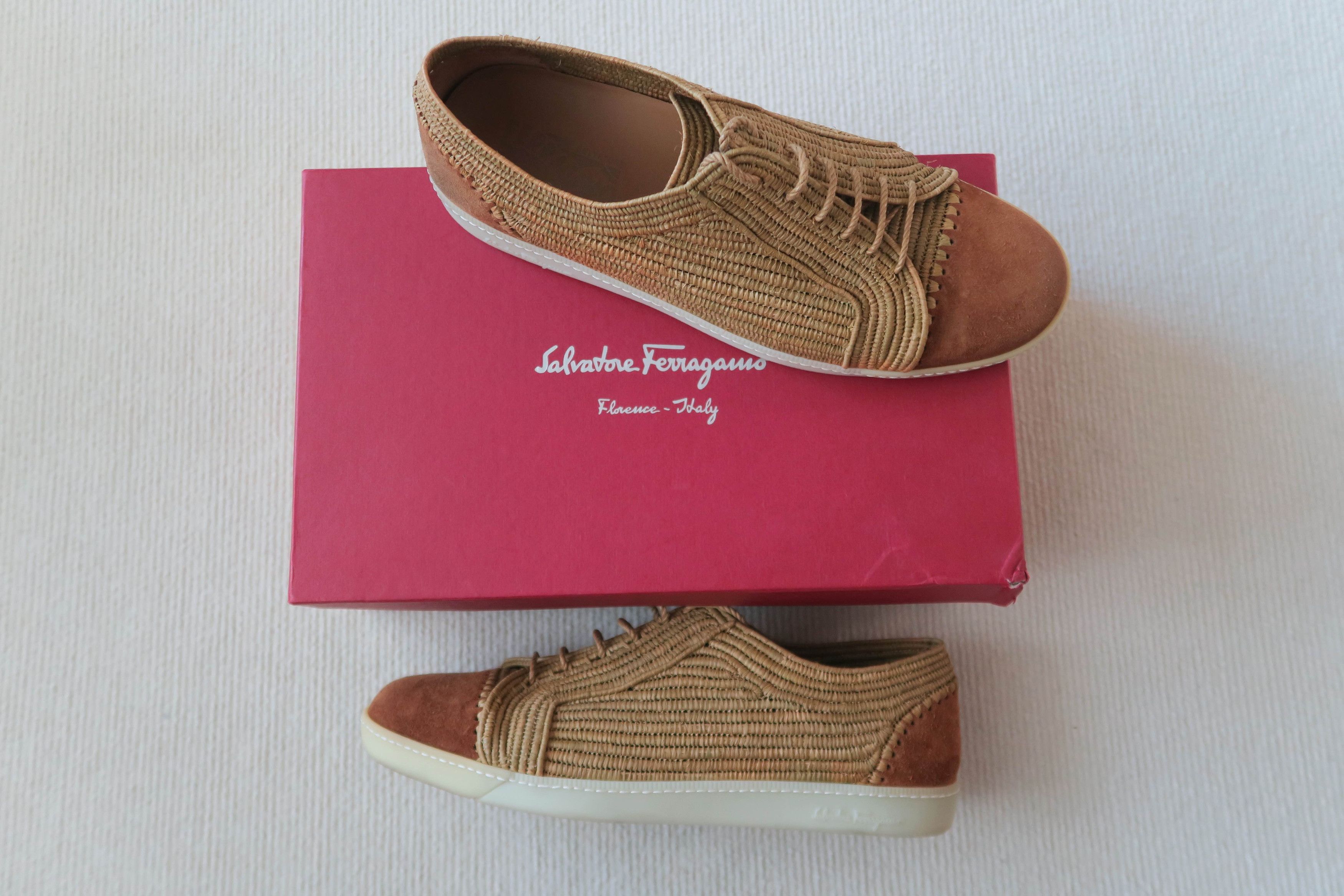 Salvatore Ferragamo Salvatore Ferragamo Straw & Suede Sneakers Size US 11.5 / EU 44-45 - 1 Thumbnail