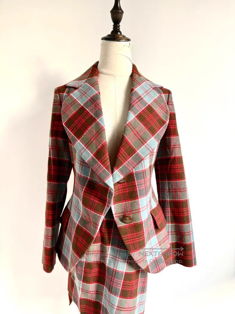 Vivienne Westwood Vivienne Westwood Blue and Brown Plaid Love Collar Suit Size M / US 6-8 / IT 42-44 - 3 Thumbnail
