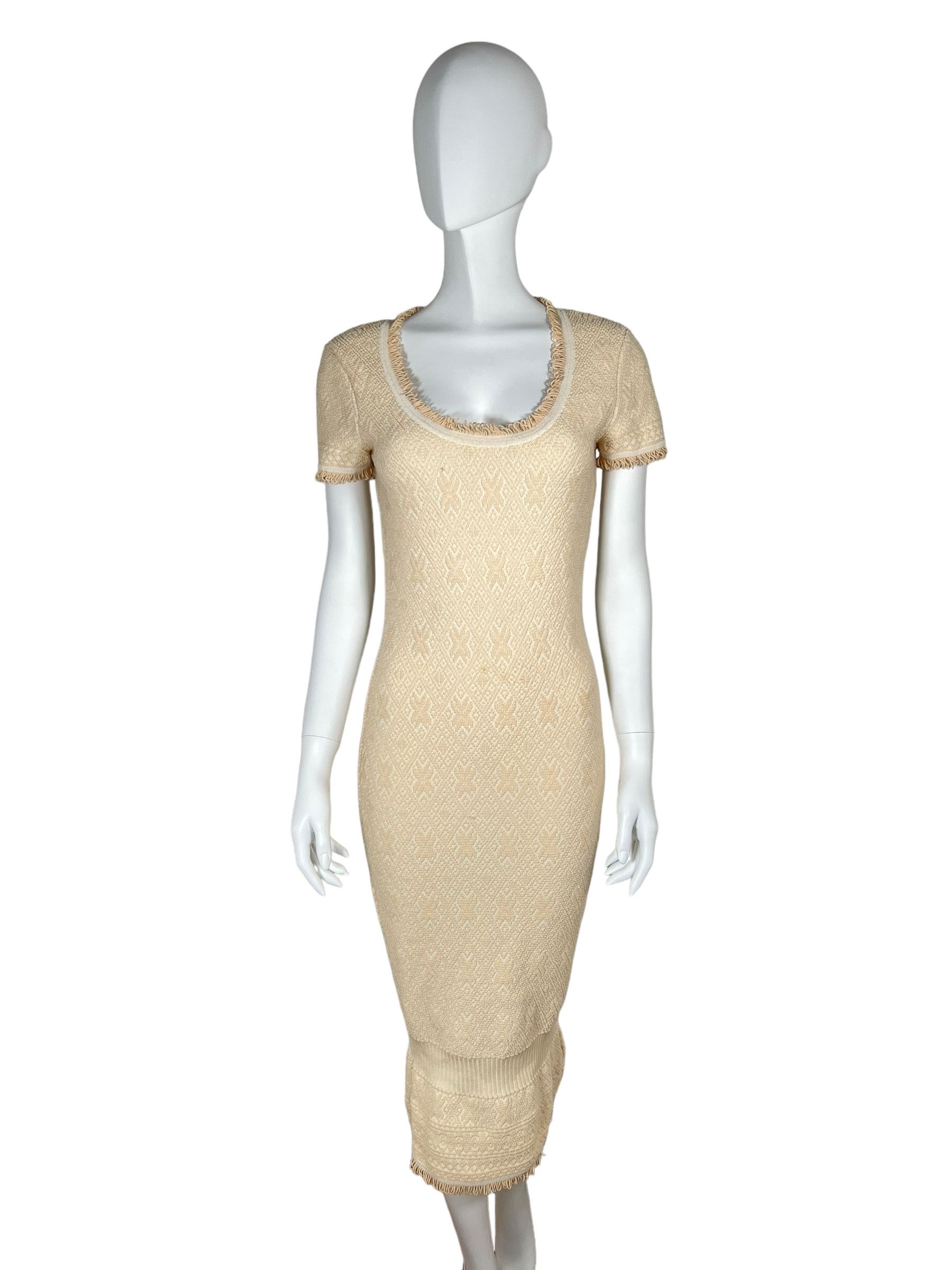Dior Christian Dior 1999 Beige Textured Knit Dress Size S / US 4 / IT 40 - 1 Thumbnail