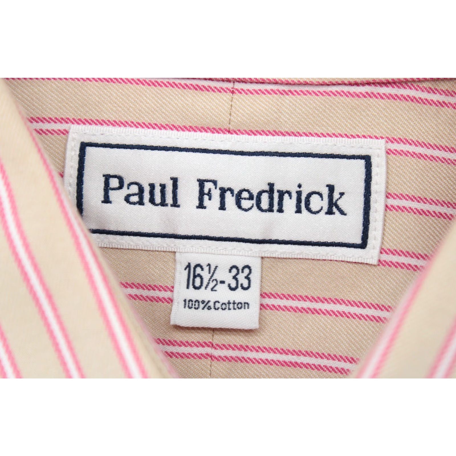 Vintage Paul Fredrick Shirt Men's 16.5 Beige Red Striped Two-Ply Cotton Dobby Casual Shirt Size US XL / EU 56 / 4 - 6 Thumbnail