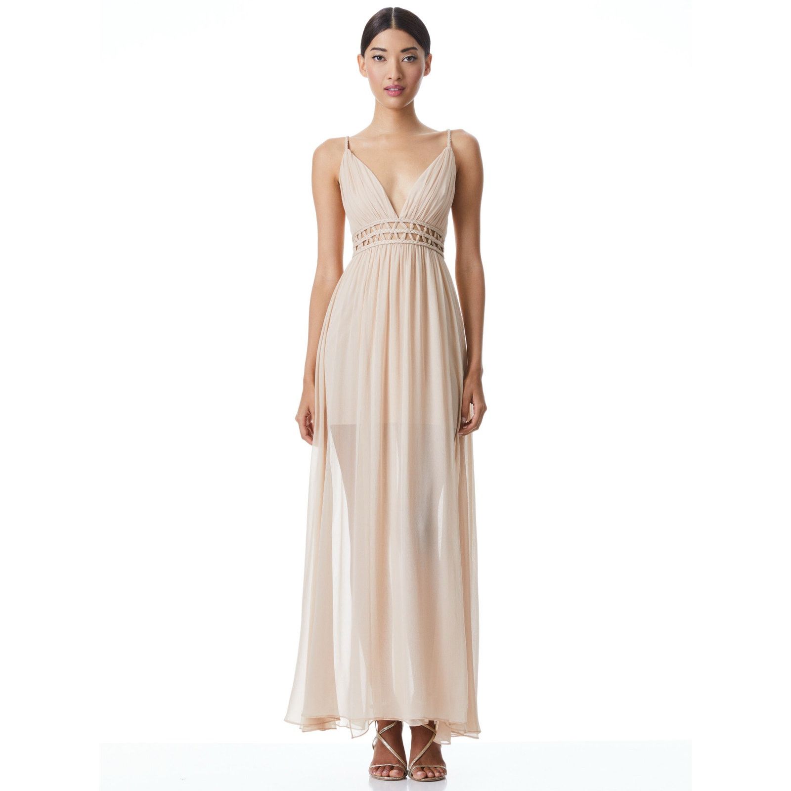 Alice + Olivia Alice and Olivia Rya Nude Silk Sheer Draped Maxi Dress sz 10 Size L / US 10 / IT 46 - 10 Thumbnail