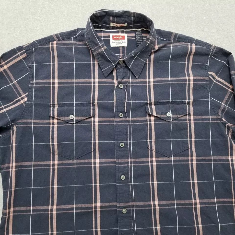 Wrangler Wrangler Shirt Mens XXL Blue Button Up Plaid Long Sleeve Size US XXL / EU 58 / 5 - 2 Thumbnail