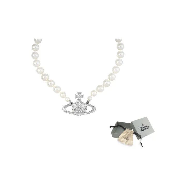 Vivienne Westwood Vivienne Westwood One Row Saturn Pearl Necklace 0079 Size ONE SIZE - 1 Thumbnail