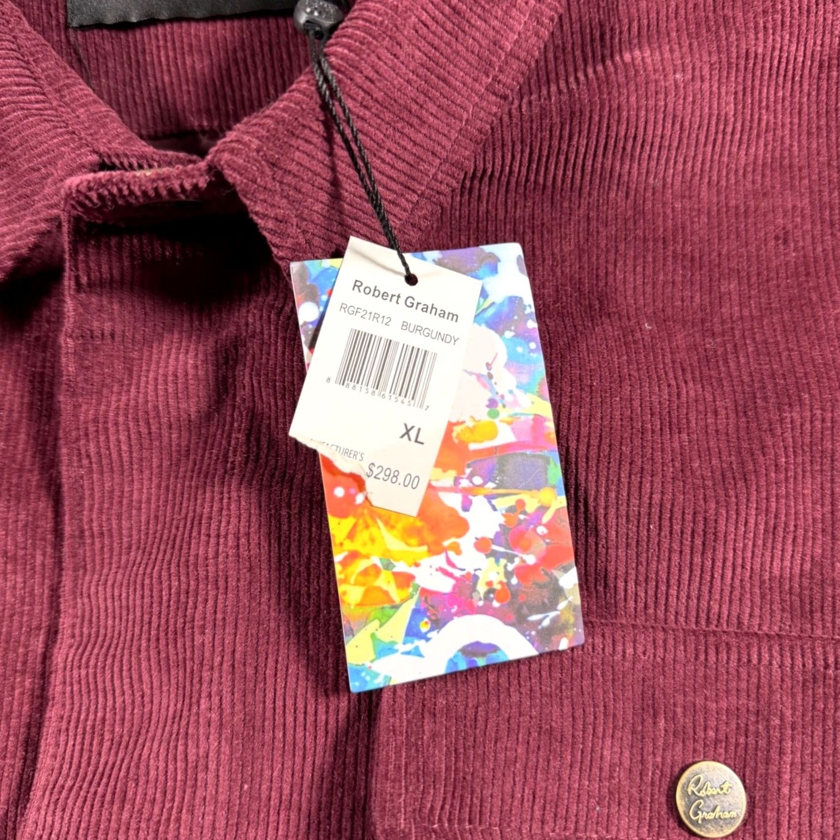 Robert Graham VINTAGE Robert Graham Burgundy Chore Corduroy Quilted Lined Jacket Coat XL Men Regular Zip Button Pockets Solid Pattern Fall Winter - 298 Size US XL / EU 56 / 4 - 4 Thumbnail