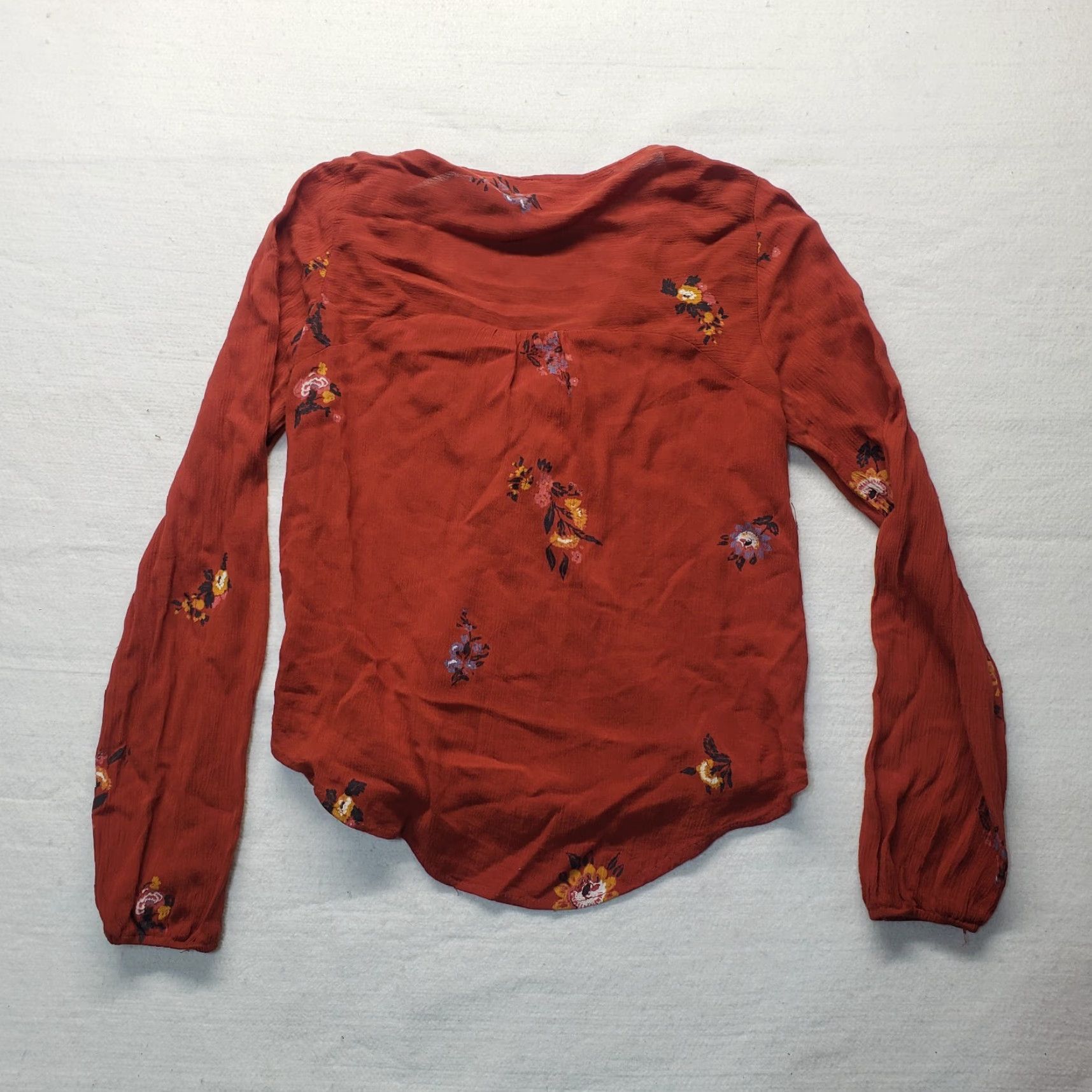Mossimo MOSSIMO Blouse Shirt Women's Boho Tunic Long Sleeve Over Lay Orange Floral XS Lace Sheer 90s Inspired Size XS / US 0-2 / IT 36-38 - 8 Thumbnail