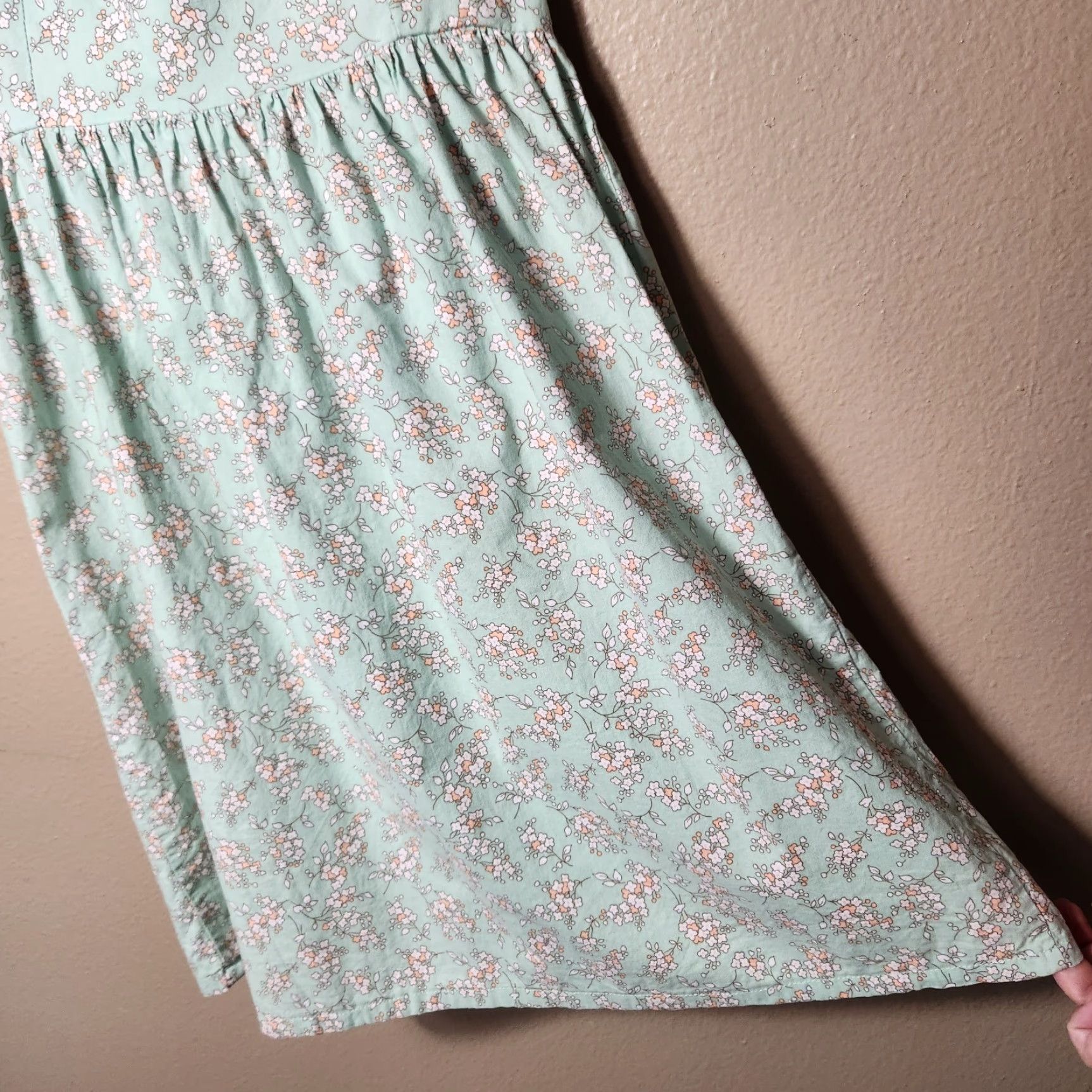 Apple Shabby Apple Mint Green Floral Cap Sleeve Boatneck Cotton Dress-Size 6 Women Casual Knee Length Size M / US 6-8 / IT 42-44 - 3 Thumbnail