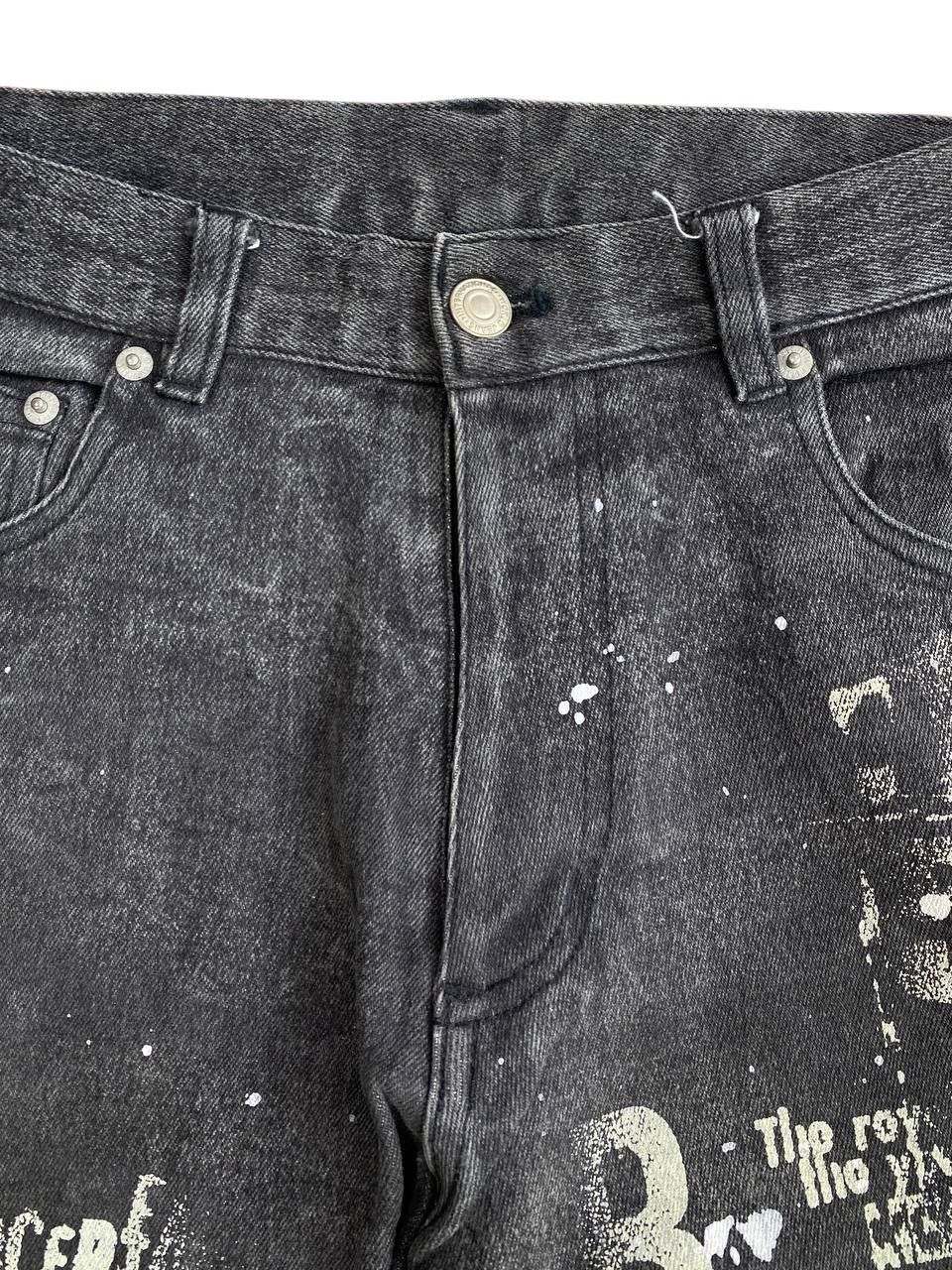 Japanese Brand Y2K 2000’s Berning Sho Paint Splatter Poem Black Denim Size US 29 - 5 Thumbnail