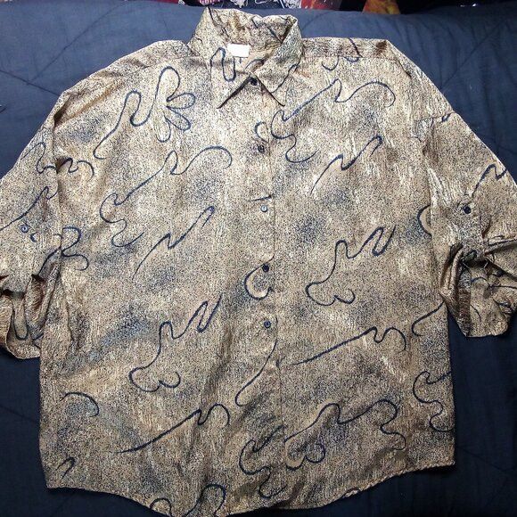 Vintage Vintage Abstract Strokes Gold Polyester Disco Shirt Size US L / EU 52-54 / 3 - 2 Thumbnail