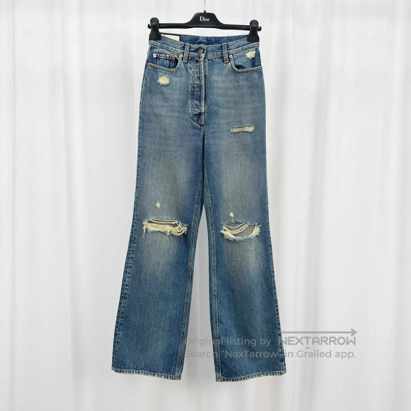 Gucci Guicci Ripped Leather Patch Washed Jeans| Size 22" - 1 Thumbnail