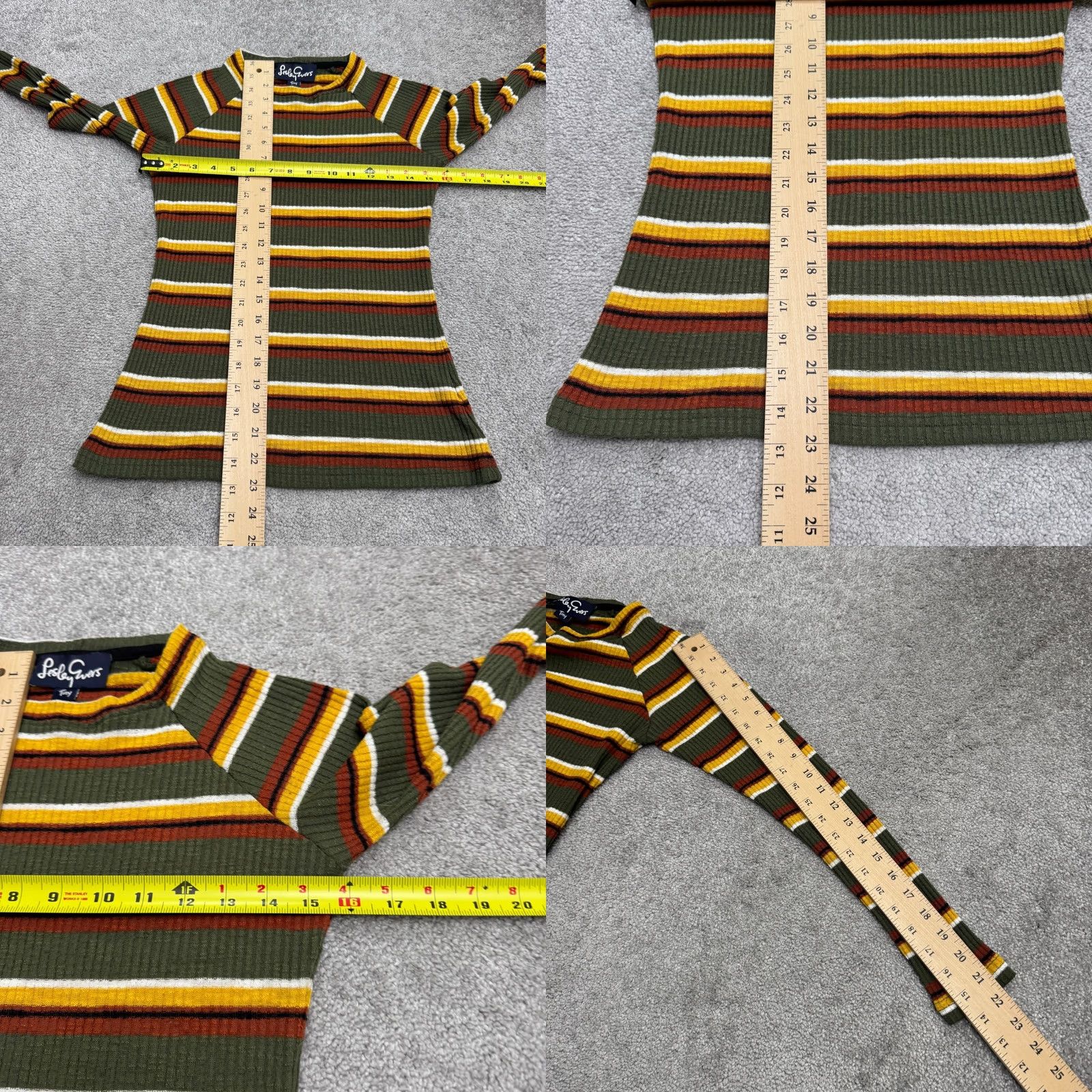 Vintage Lesley Evers Sweater Pullover Top Women XS Green Yellow Striped Crew Knit Size XS / US 0-2 / IT 36-38 - 8 Thumbnail