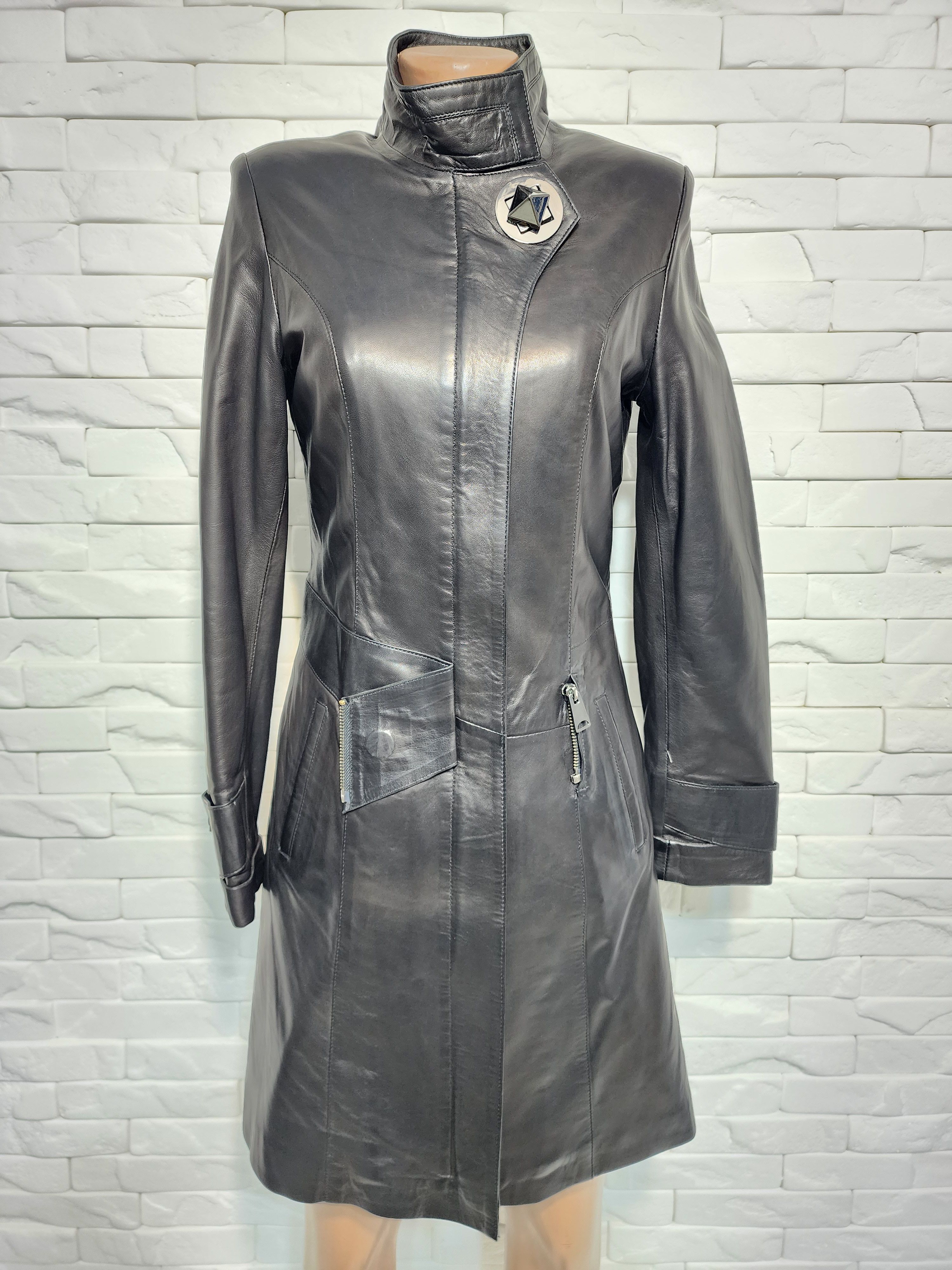 Genuine Leather Black Genuine Leather Jacket: Long Stylish Women's Coat Size S / US 4 / IT 40 - 2 Thumbnail