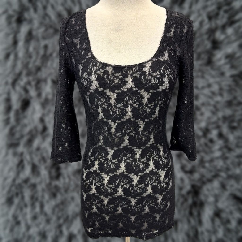black lace dress beige underneath Premium Black & Nude Lace Detail Skater Dress – Kirsty's Kloset main image 0