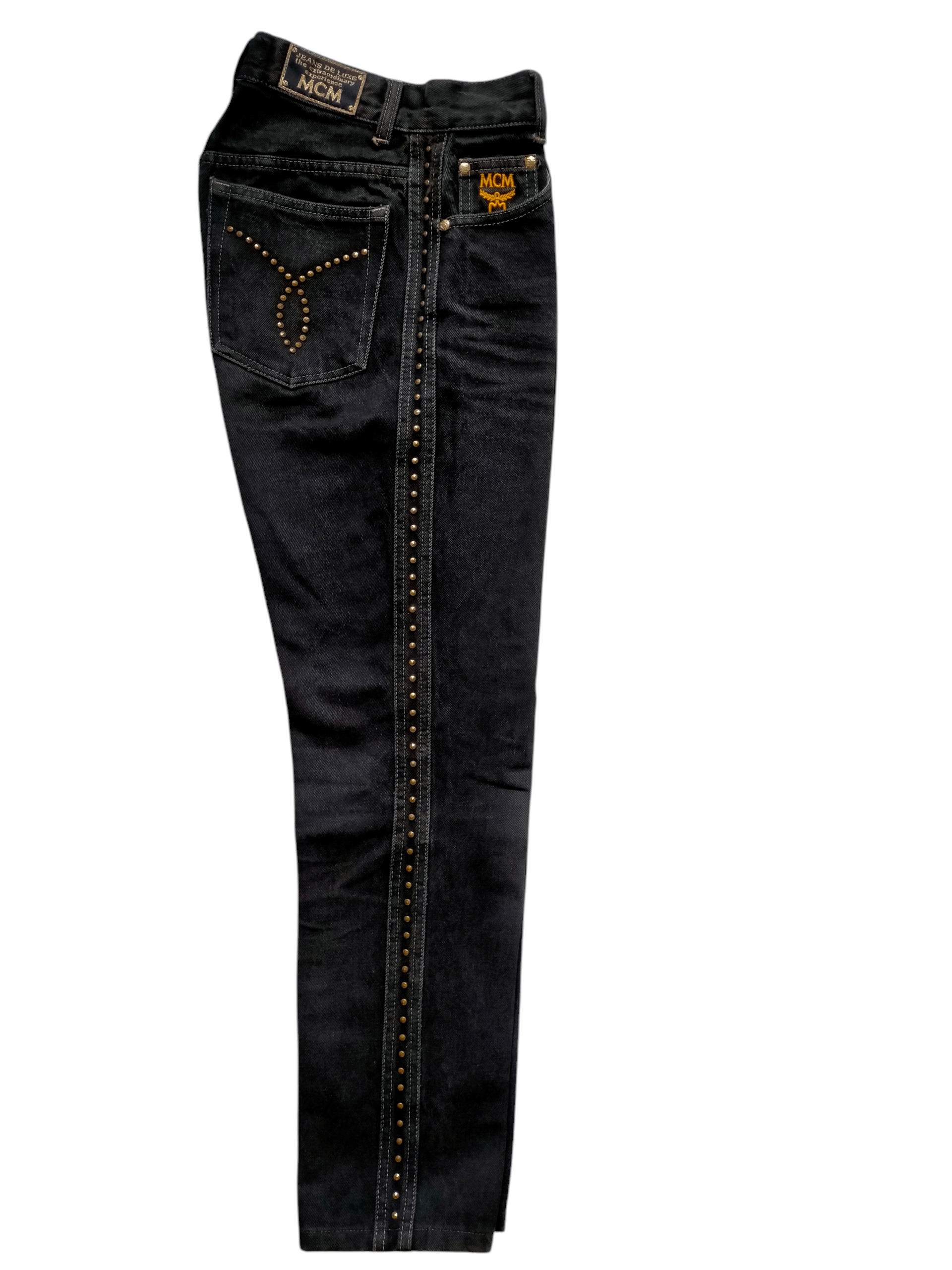 MCM 🔥Rare 90s MCM Studded Gold Side Tape Black Jeans Size US 26 / EU 42 - 4 Thumbnail