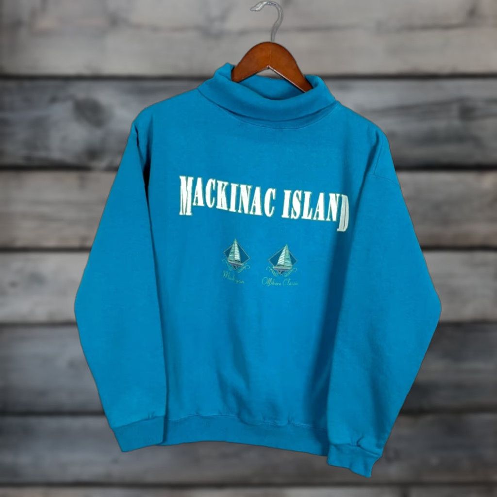 Altea VINTAGE Brittania Sweatshirt Michigan Mackinac Island 90s Teal Long Sleeve Turtleneck Pullover Men M Size US M / EU 48-50 / 2 - 1 Thumbnail