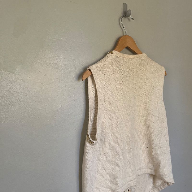 Designer Vintage Claudia D. Cream Embellished Vest Large Size XL / US 12-14 / IT 48-50 - 4 Thumbnail