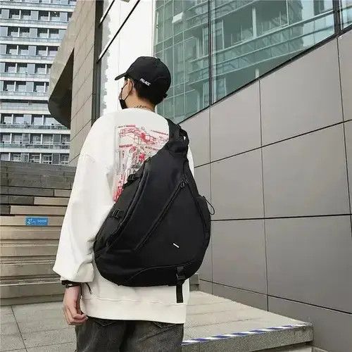 Harajuku Large Nylon Sling Bag Unisex in Black, Men's