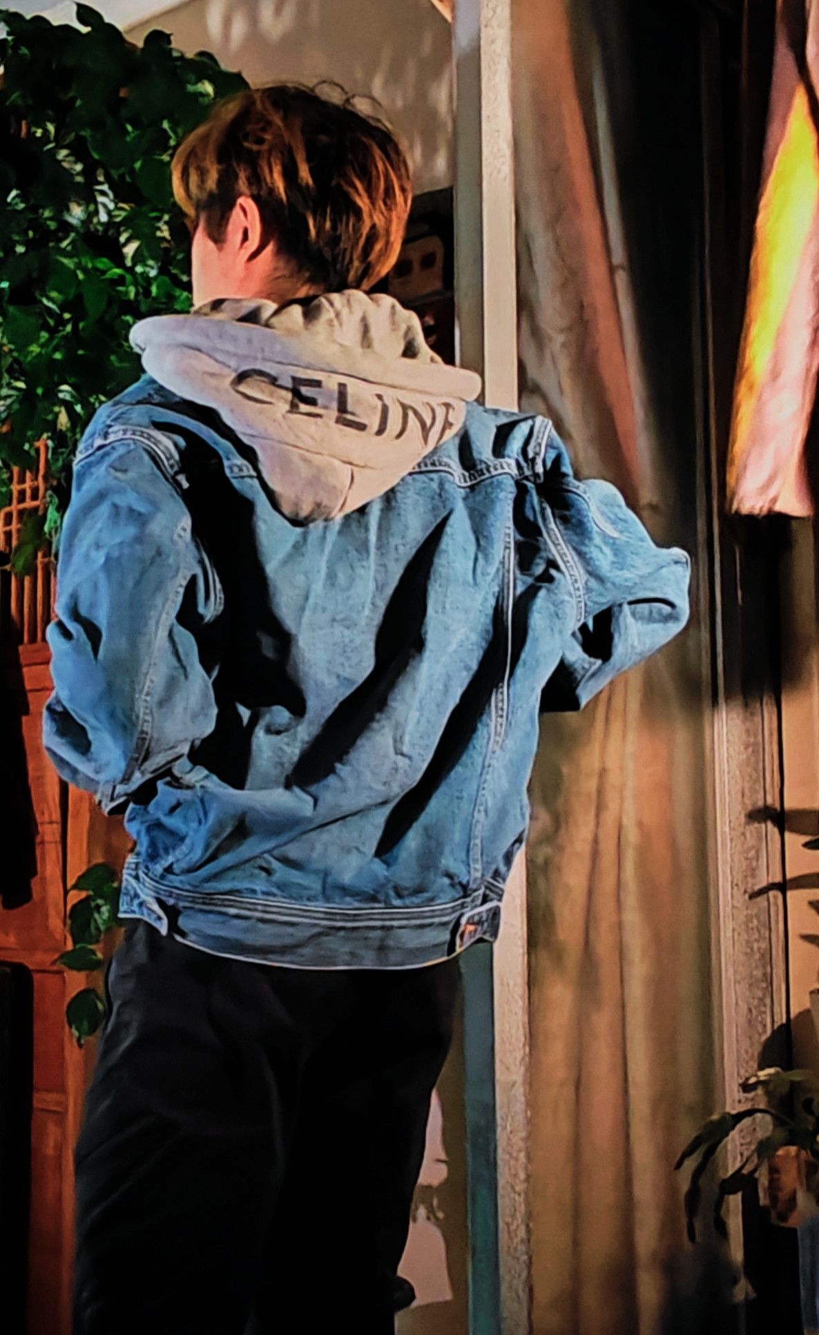 image of Celine Oversized Trucker Jacket With Hood In Union Wash Denim in Blue Denim, Men's (Size Small)