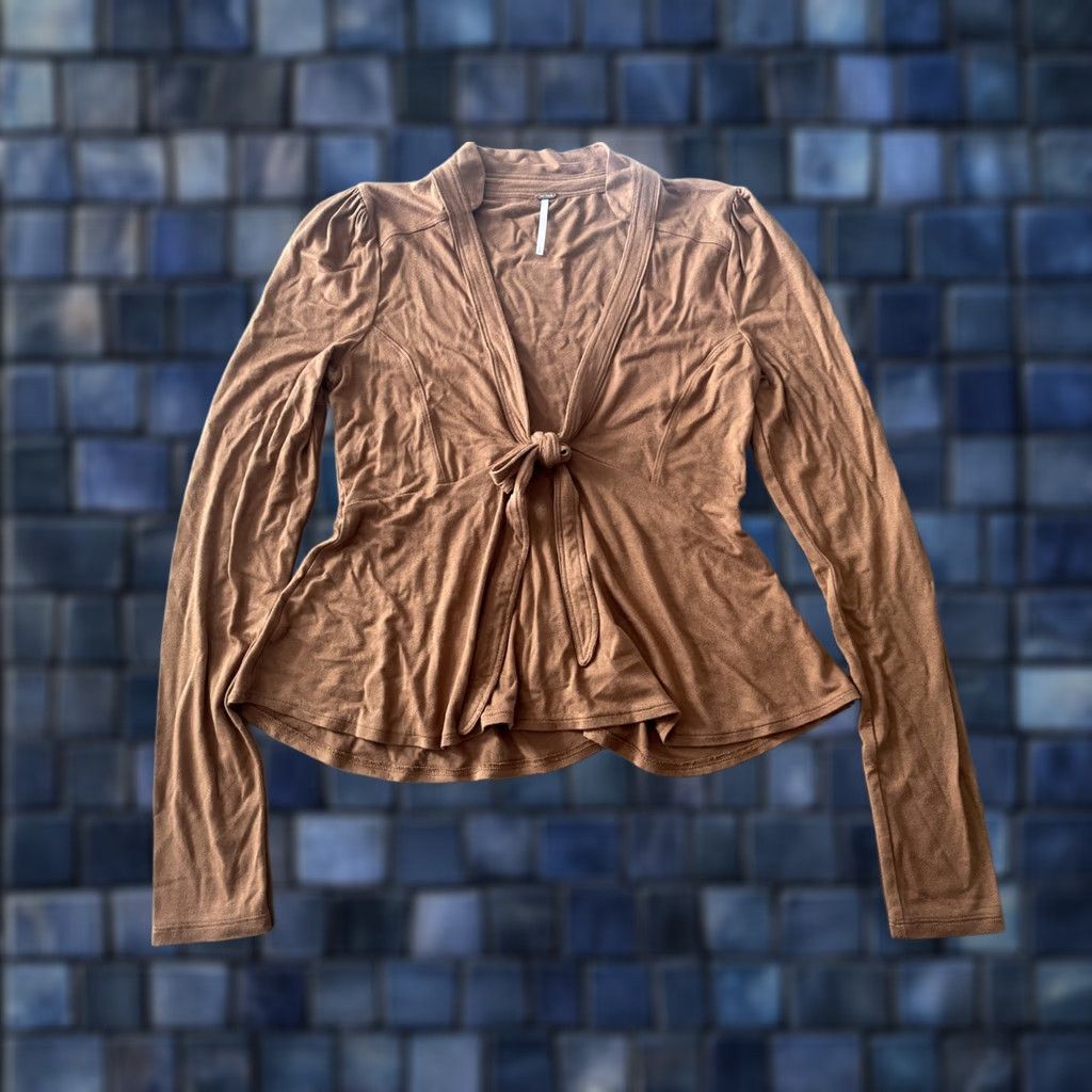 Free People Free People Blouse Shirt Women’s Small Rust Brown V-Neck Long Sleeve Pullover Slub Rayon Spandex Bohemian Casual Party/Cocktail 90s Style Womens Size S / US 4 / IT 40 - 1 Thumbnail