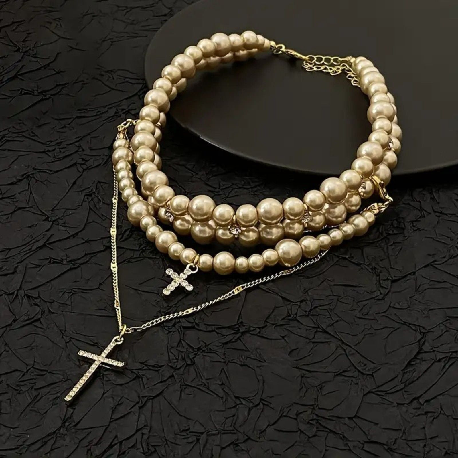 Other Vintage Pearl Layered Choker & Gold Cross Pendant Necklace Size ONE SIZE - 6 Thumbnail