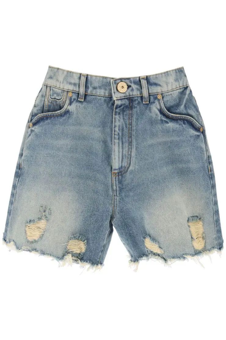 image of Balmain O1S22I1N0424 Denim Shorts In Light Blue, Women's (Size 26)