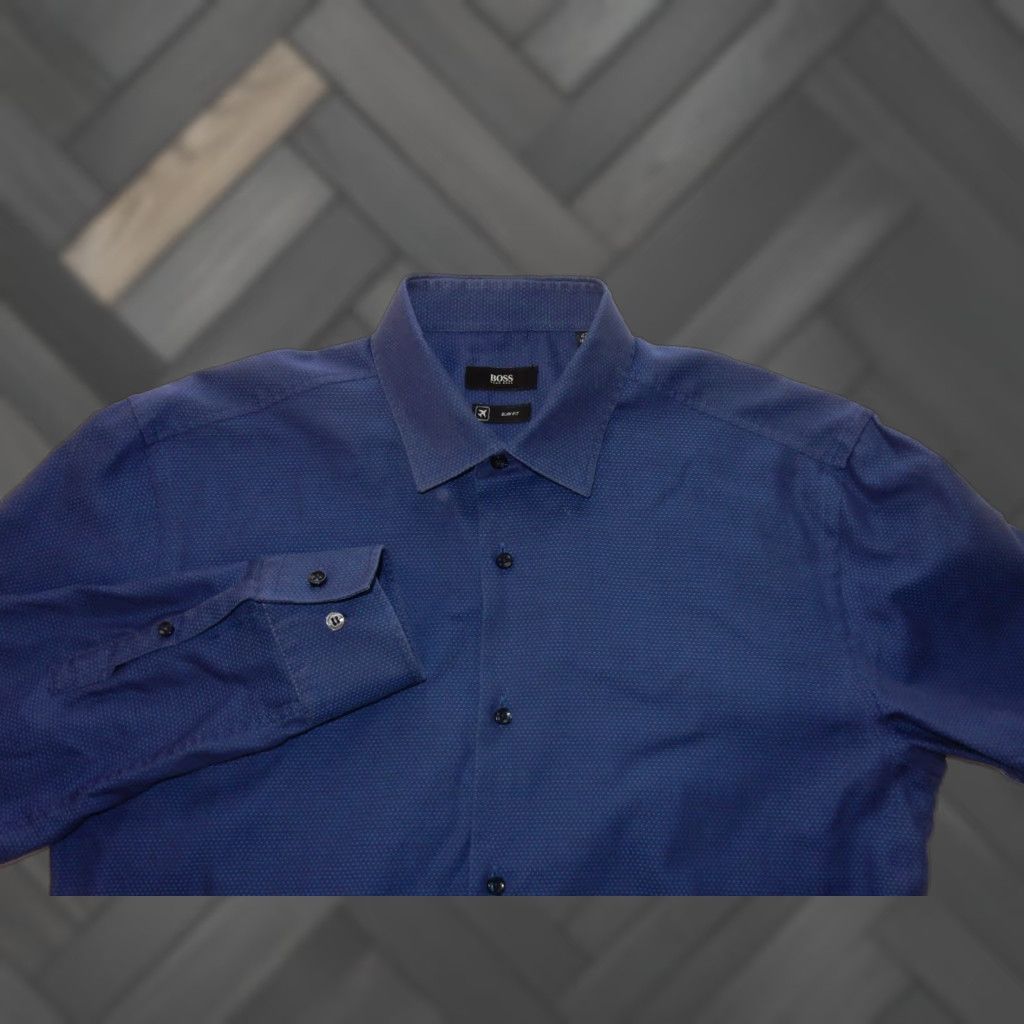Hugo Boss HUGO BOSS Men's Long Sleeve Button Front Shirt Size 16.5/42 Slim Shirt Mens Blue Cotton Italy Slim Size US L / EU 52-54 / 3 - 1 Thumbnail