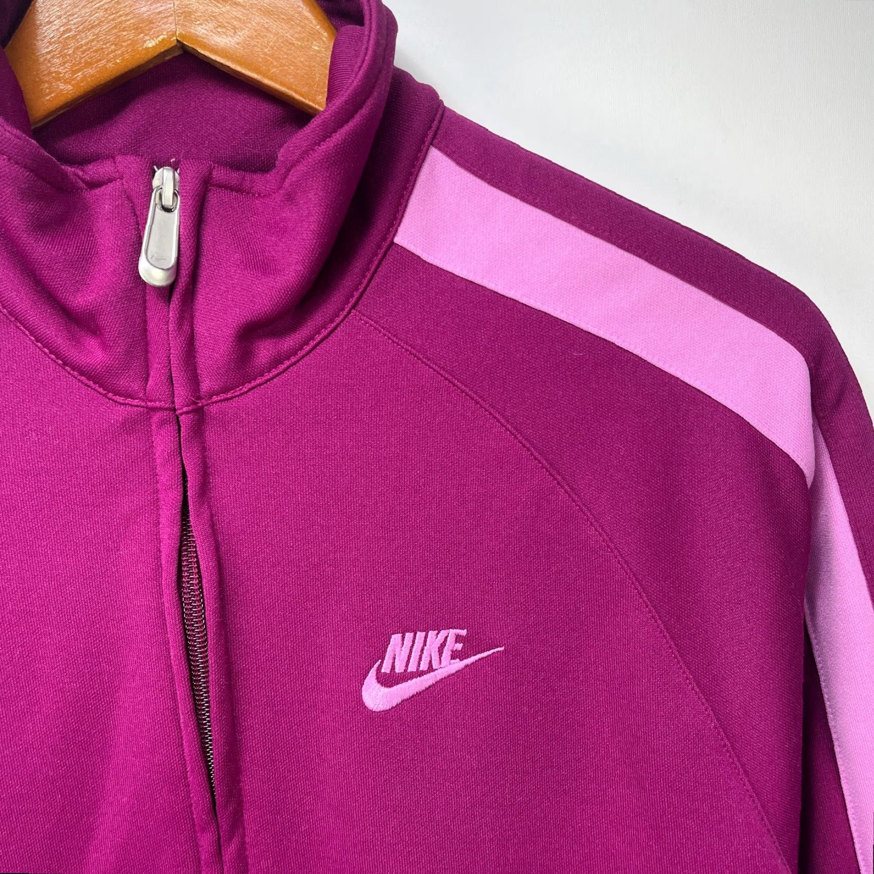 Nike VINTAGE Nike Track Jacket Womens M Pink Striped 1990s Rugby Casual Spring Fall Size M / US 6-8 / IT 42-44 - 3 Thumbnail