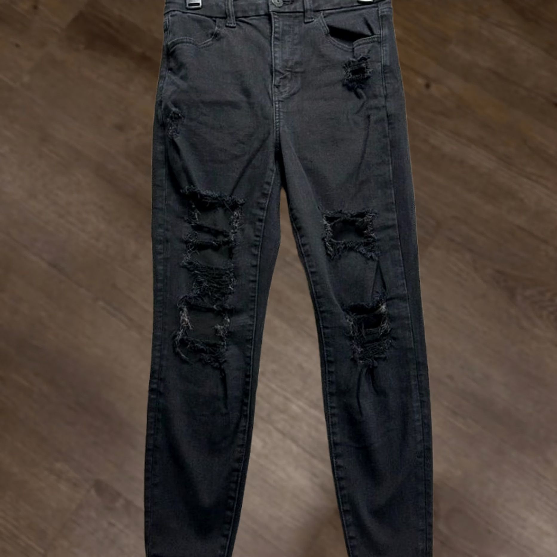 Vintage American Eagle Jeans Women 4 Short Black Distressed Skinny High Rise Ankle Denim Size 27" / US 4 / IT 40 - 1 Thumbnail