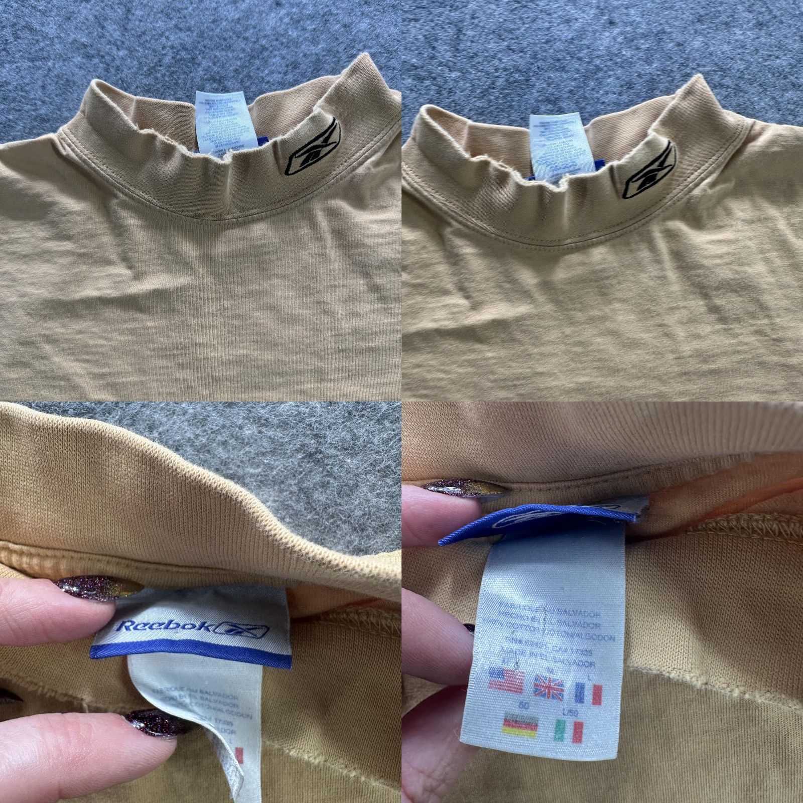 Reebok VINTAGE Reebok Shirt Mens Large Tan Mock Neck Long Sleeve Cotton Logo Casual Size US L / EU 52-54 / 3 - 8 Thumbnail