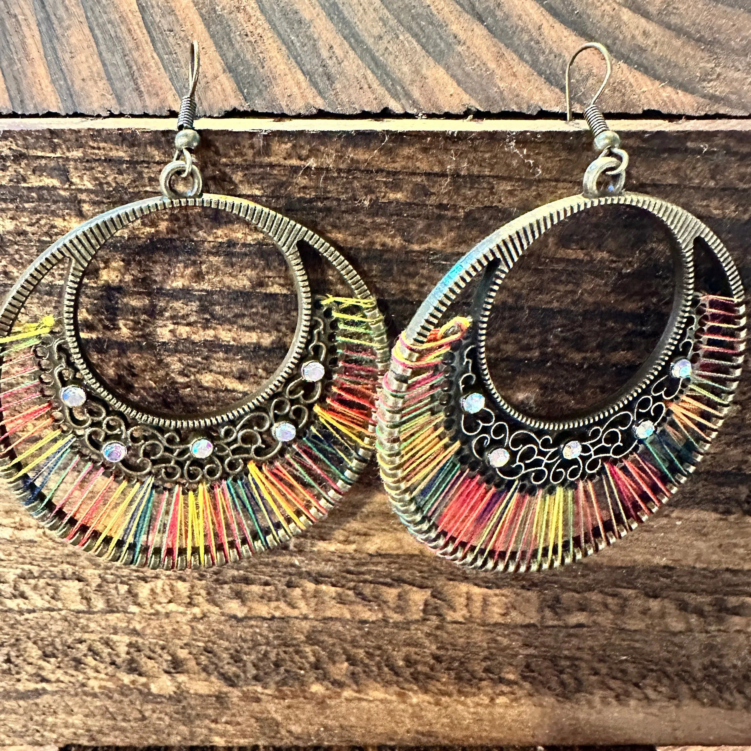 Other Boho Hippie Cowgirl Threaded Loop Wire Drop Earrings, Multic Size ONE SIZE - 4 Thumbnail