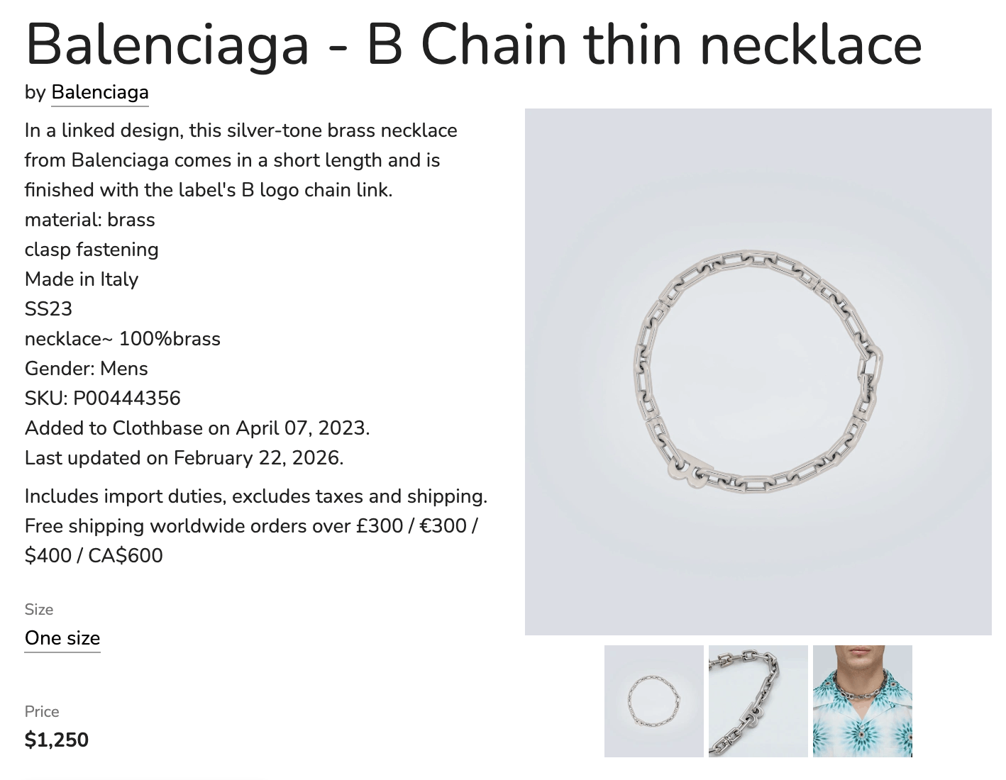 Balenciaga 💥B CHAIN THIN NECKLACE BRASS Size ONE SIZE - 2 Thumbnail