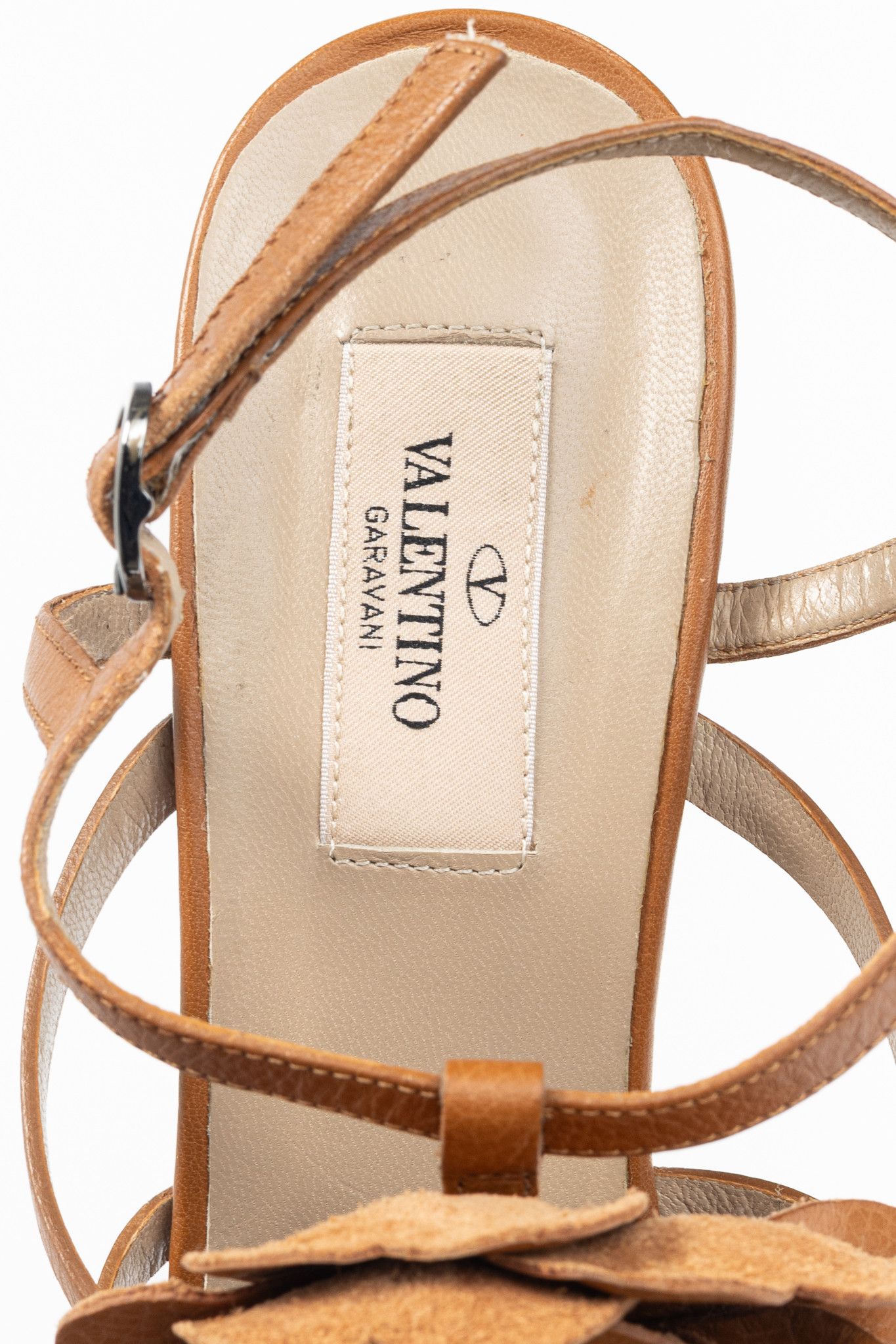Valentino Valentino Garavani Brown Leather Rosette Platform Sandals Size US 8.5 / IT 38.5 - 9 Thumbnail