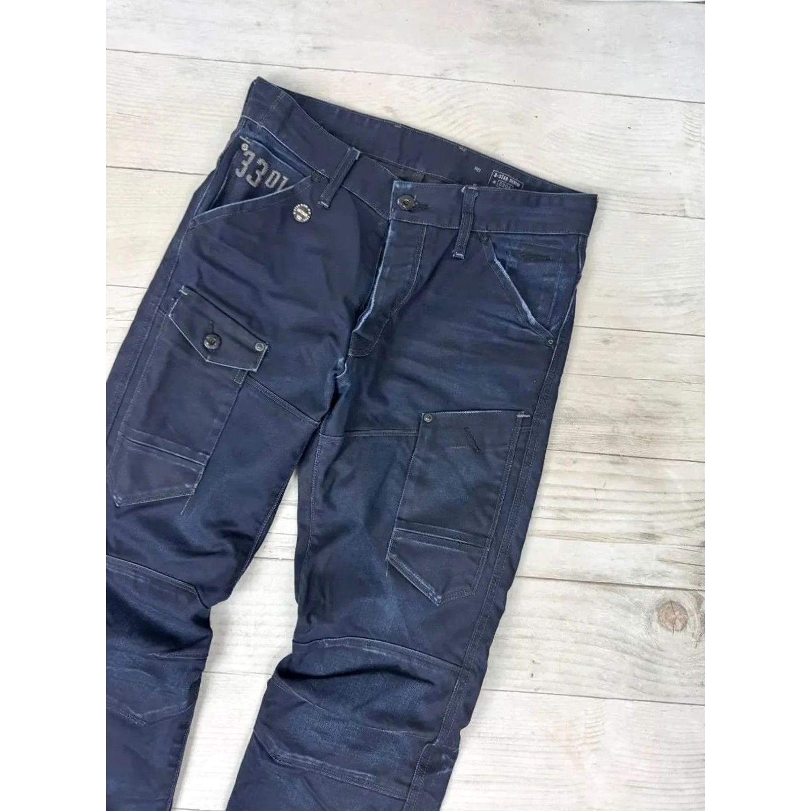 G-Star VINTAGE G-Star Jeans Men 33 Blue Denim 5-Pocket Logo Cargo Straight 90s 2000s Y2K Pants Size US 33 - 3 Thumbnail