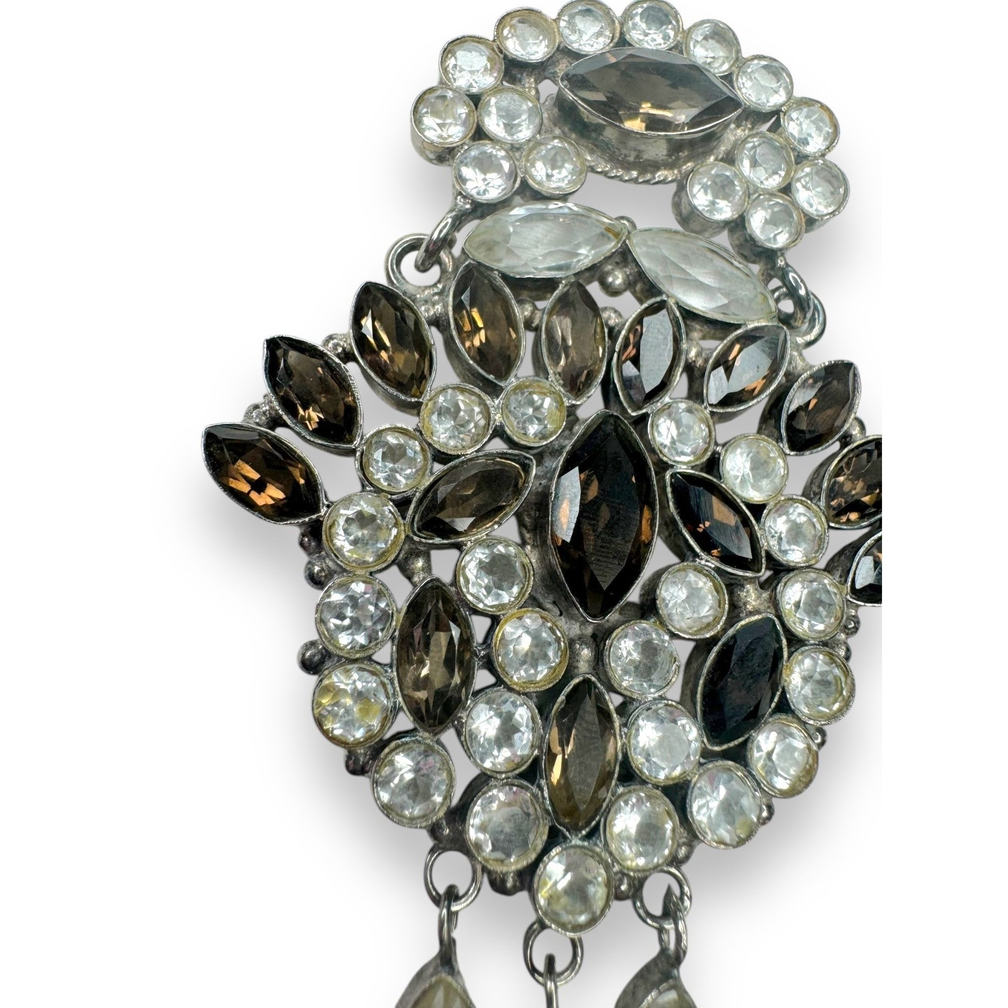 Other Vintage Sterling Silver Smoky Quartz & Crystal Brooch Pin Pe Size ONE SIZE - 14 Thumbnail