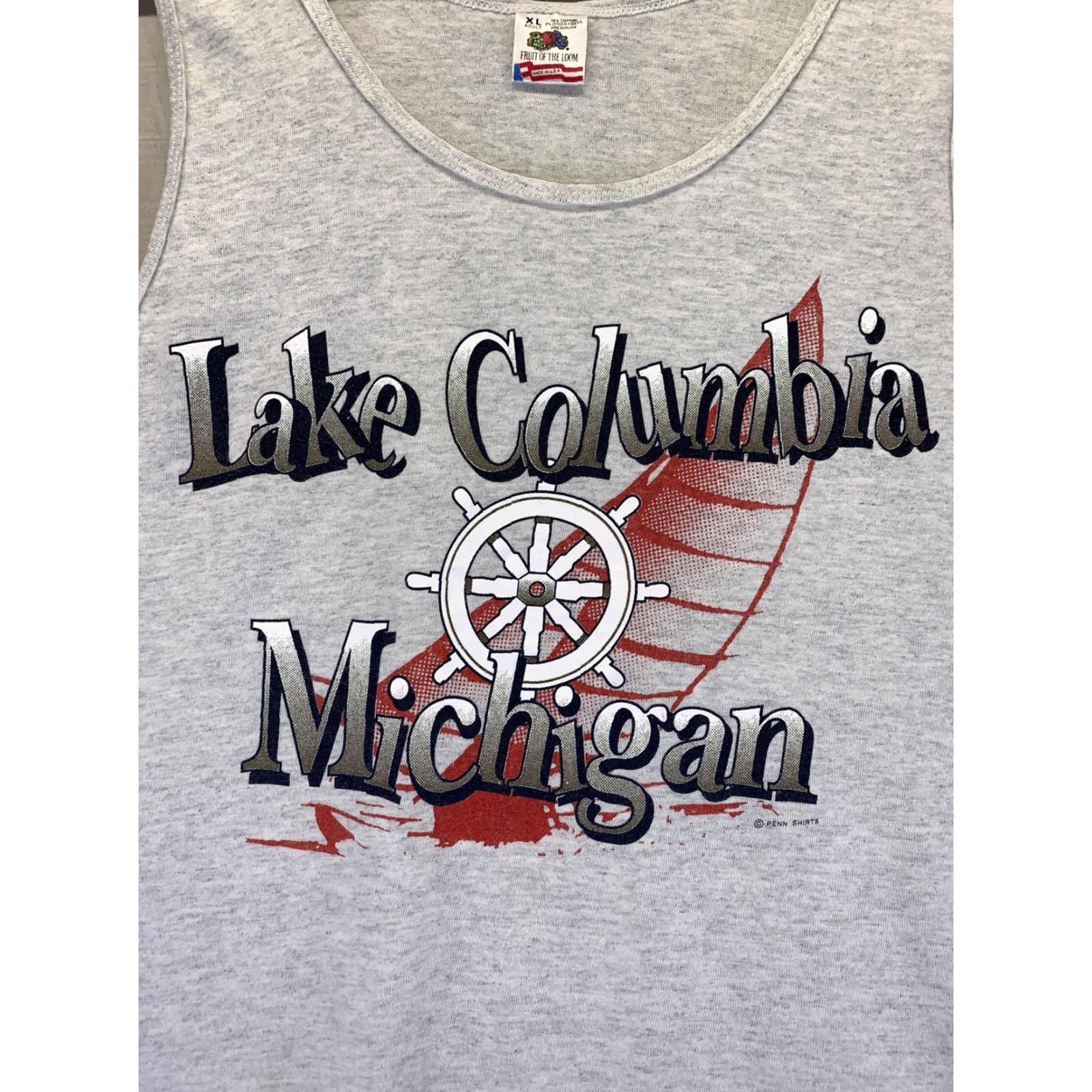 Fruit Of The Loom Vintage Lake Columbia Michigan Graphic Mens Tank Top XL USA Made Shirt Tank Top``` Size US XL / EU 56 / 4 - 2 Thumbnail