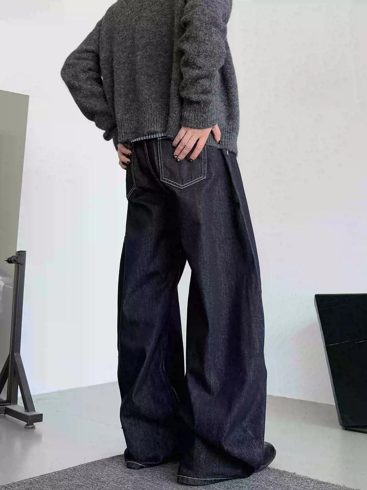 Vintage Blue Wide Leg Raw Denim Jeans, Baggy Loose Fit Jeans Size US 32 / EU 48 - 4 Thumbnail
