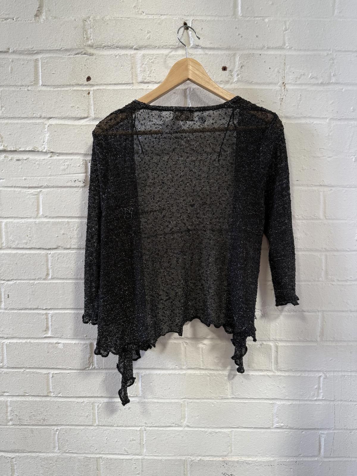Designer Black Sheer Open-Front Cardigan by Apricot, Size Small Size S / US 4 / IT 40 - 2 Thumbnail
