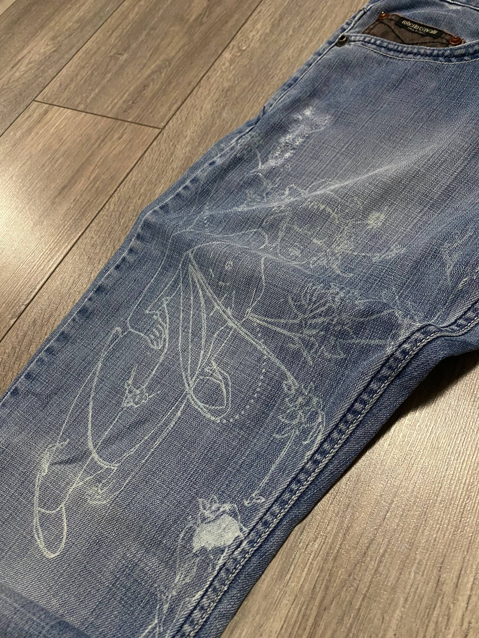 Roberto Cavalli Roberto Cavalli Vintage Baggy Jeans Big Logo Painted 90s Size US 31 - 6 Thumbnail