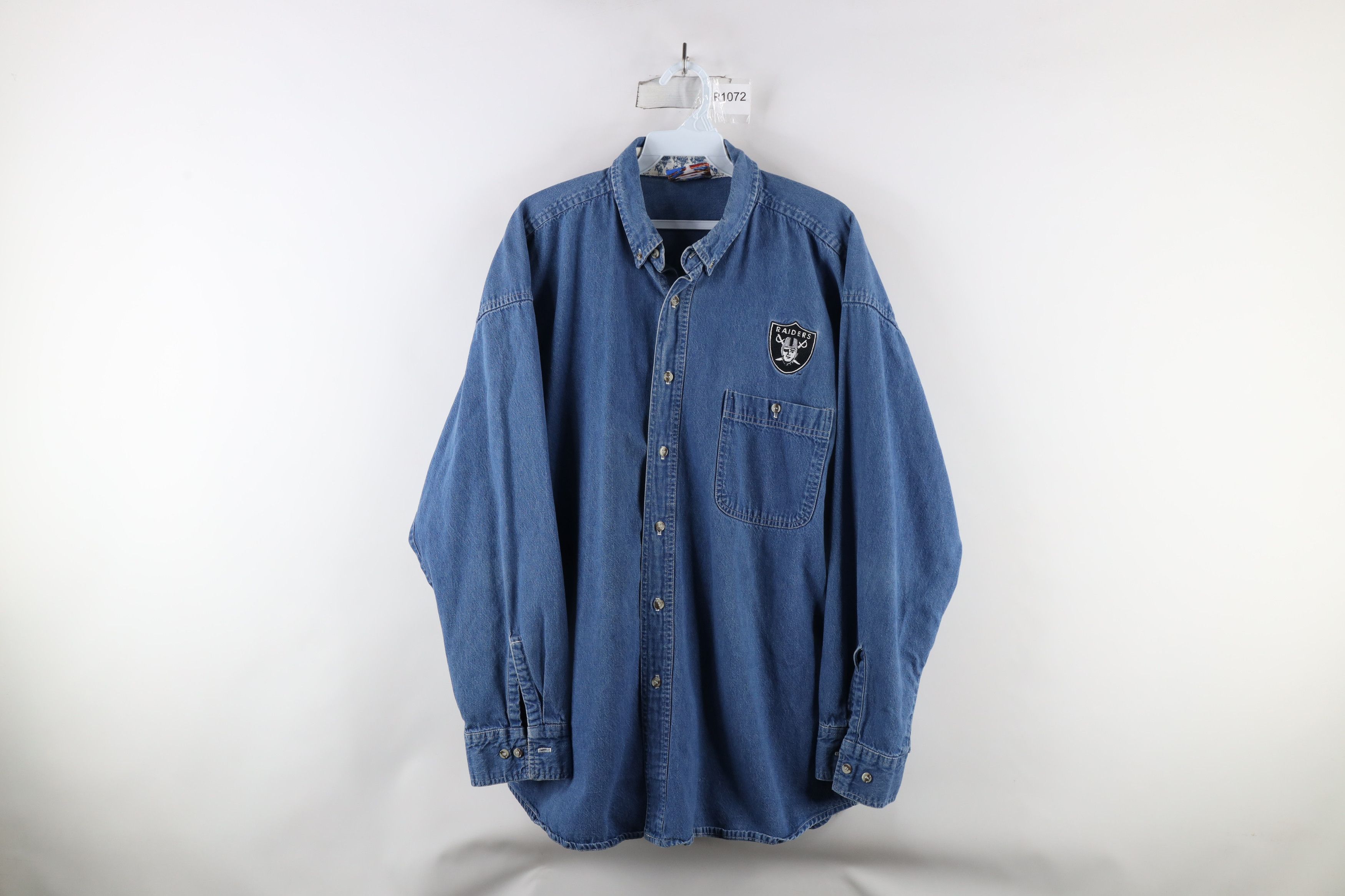 Vintage Vintage 90s Oakland Raiders Football Denim Button Down Shirt Size US XL / EU 56 / 4 - 1 Thumbnail