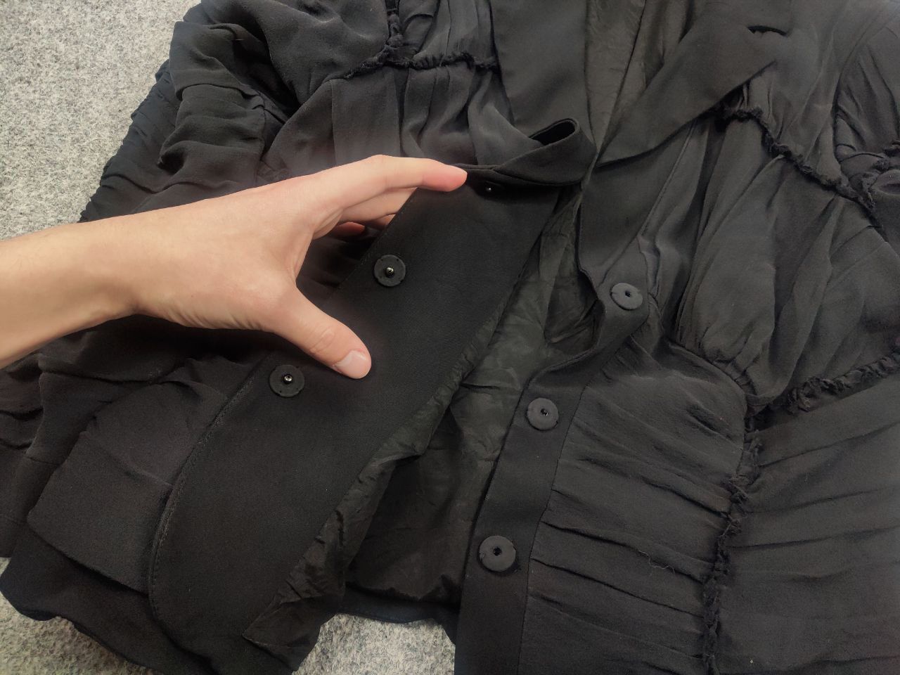 Vintage Rena Lange Design Black silk pleated texture Blazer Jacket Size XL / US 12-14 / IT 48-50 - 12 Thumbnail