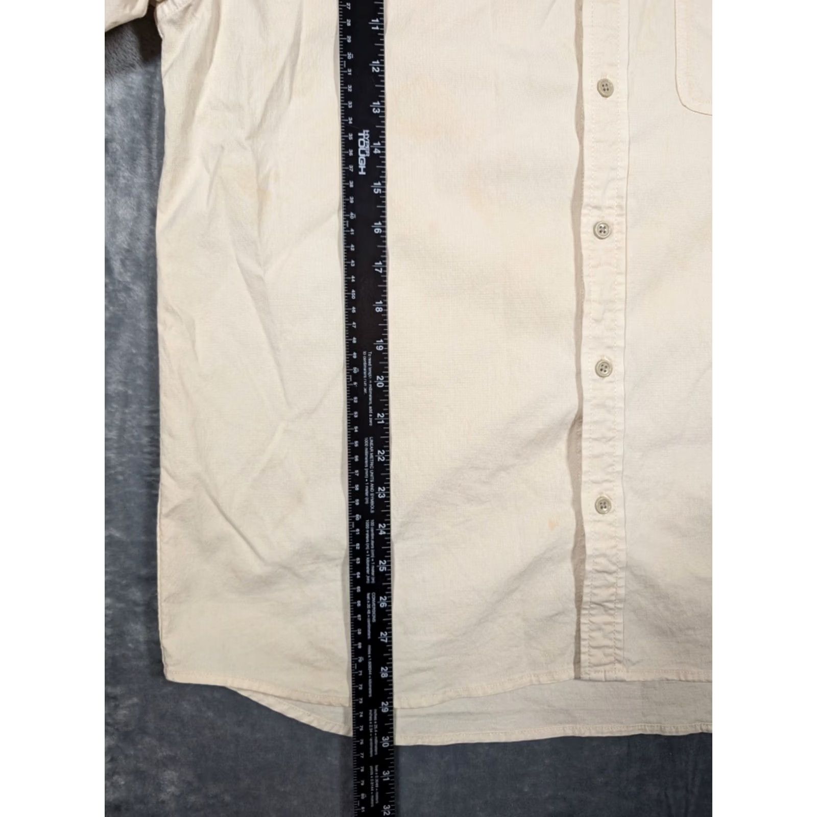 Flint And Tinder Flint And Tinder Button Down Shirt Men's XL Beige Cotton Pocket Button-Down Collar Long Sleeve Regular Fit 47 in Chest Solid Vintage: No Size US XL / EU 56 / 4 - 3 Thumbnail