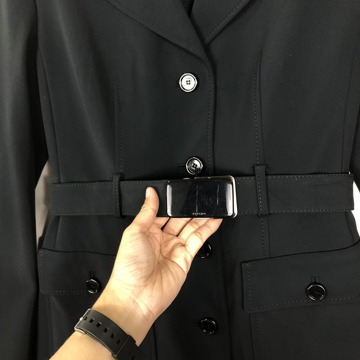 Prada 🔥RICH BLACK VINTAGE PRADA MILANO BONDAGE BELT JACKET Size M / US 6-8 / IT 42-44 - 16 Thumbnail
