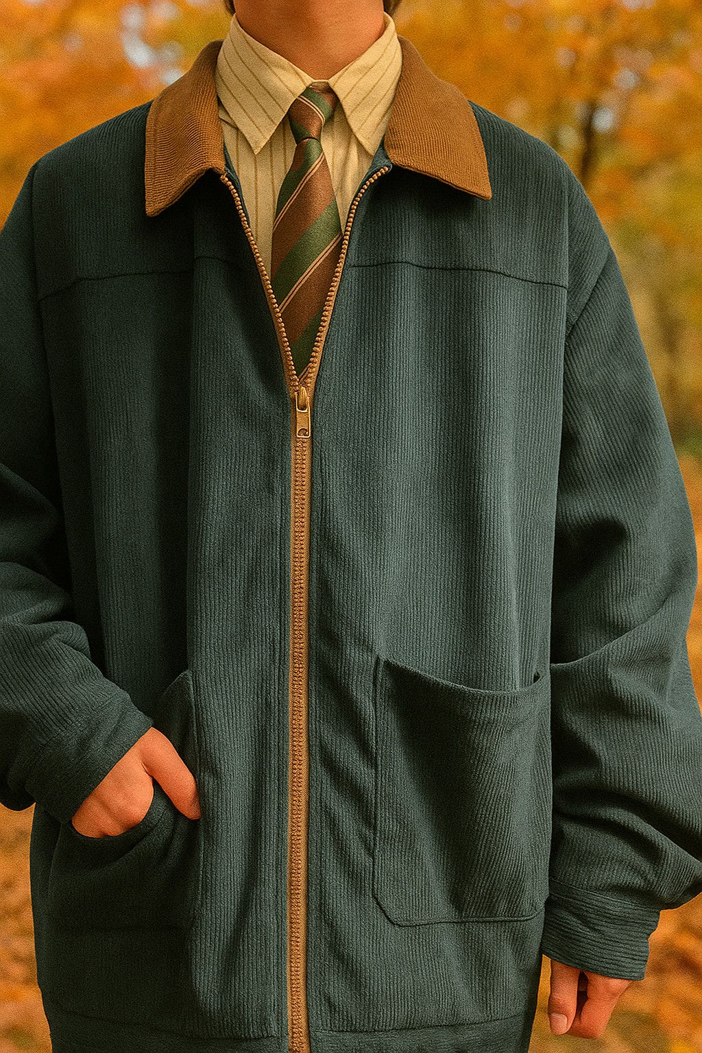 Other Vintage Corduroy Zip-Up Jacket – Forest Green & Tan Collar Size US M / EU 48-50 / 2 - 3 Thumbnail