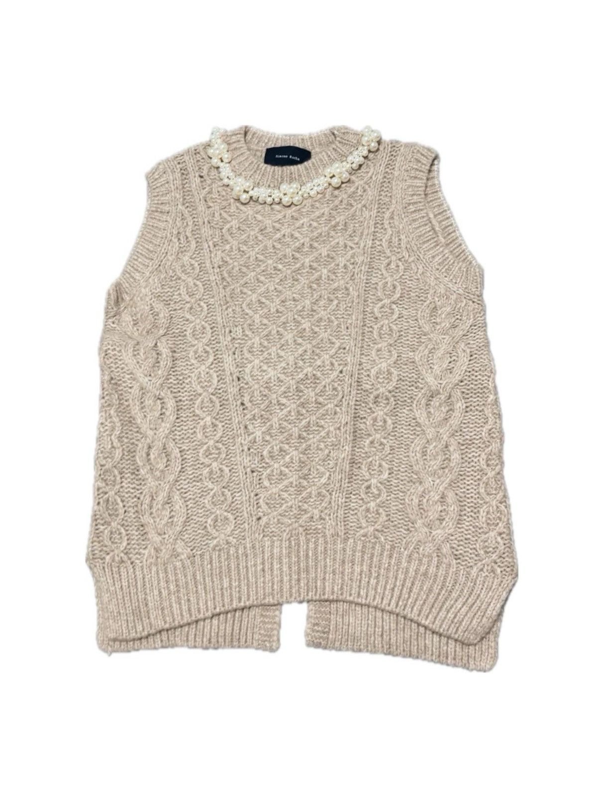 image of Simone Rocha Beige Beaded Cable Knit Vest Sweater, Women's (Size Large)