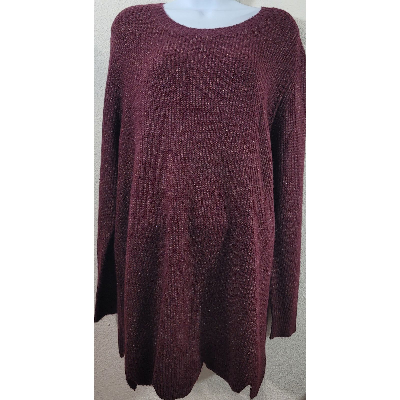 Other Lane Bryant Burgundy Metallic Ribbed Knit Sweater 18 20 Size XXL / US 16-18 / IT 52-54 - 1 Thumbnail