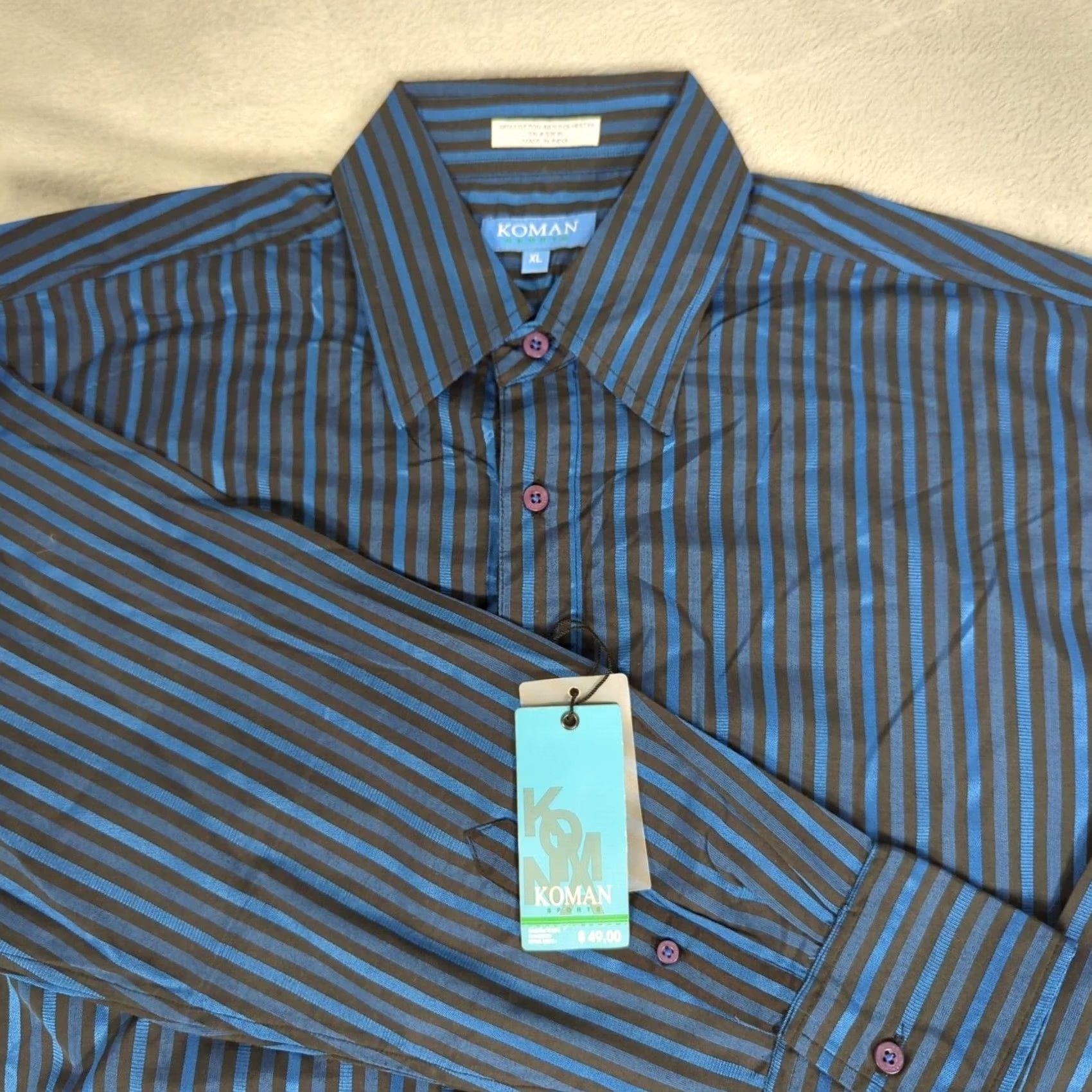 Vintage Koman Shirt Mens XL Navy Blue Striped Button-Up Long Sleeve Casual Formal NEW Size 46R - 5 Thumbnail