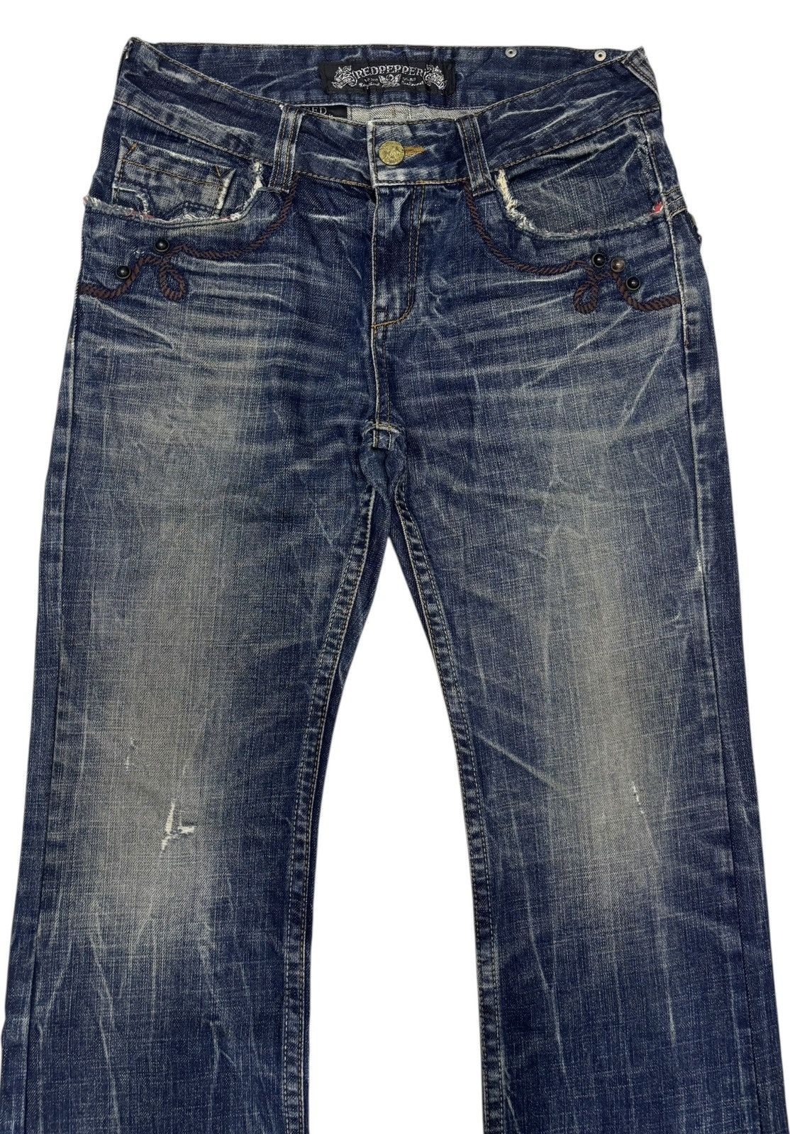 If Six Was Nine RED PEPPER FLARED JEANS DISTRESSED DENIM Size US 30 / EU 46 - 7 Thumbnail